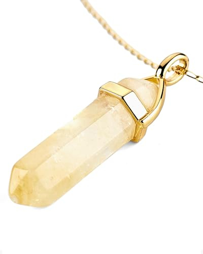 LAVISA Obelisk Edelsteinkette Gold, Anhänger, echte Kristall kette, Halskette, Rosenquarz, Amethyst, Naturstein - 55 + 5 cm (Citrin)