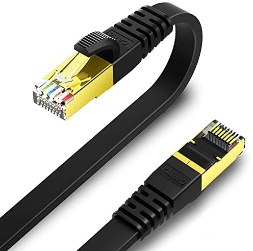 KASIMO Cable Ethernet Cat 8, Cable de red plano 40 Gbps / 2000 MHz, SFTP Cable Internet Con Conector RJ45 Enchapado en Oro (Negro, 1m x 2 Piezas)