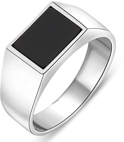Tony Fein Siegelring Onyx Stein Schwarz für Damen und Herren Silber 925 Rhodiniert Eckig 64 (20,4 mmØ)