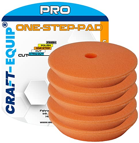 5er Sparpack Craft-Equip PRO Polierschwamm Polierpad mit Klettverschluss Made IN EU (5er Sparpack 150mm DA Polierschwamm ONE-Step ORANGE)