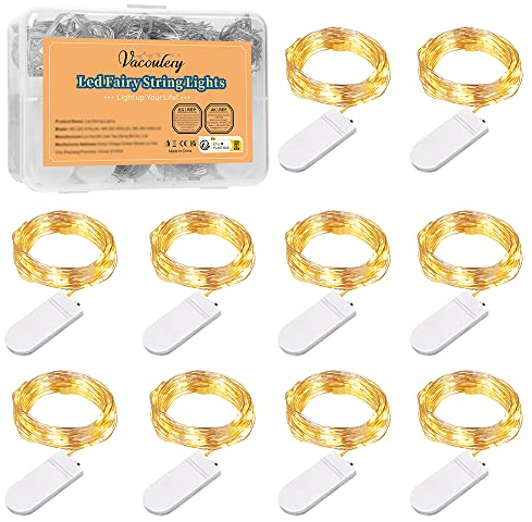 10 Stück LED Lichterkette mit Batterie 10 LEDs Mini Lichterkette Draht 3.3FT Klein Lichterketten mit Batterie 1M Lichterkette Warmweiß für Innen Außen Deko