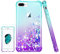 Pilaru Lovely Glitter Case for iPhone 8 Plus, iPhone 7 Plus, Clear Liquid Heart Glitter Soft TPU Cover, Transparent & Protective in Teal/Purple
