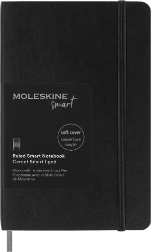 Moleskine Smart Notebook, Smart Writing System, Digitales Smart-Notizbuch mit Weichem Einband, Linierten Seiten und Praktischem Gummizugverschluss, Taschenformat 9 x 14, Farbe: Schwarz
