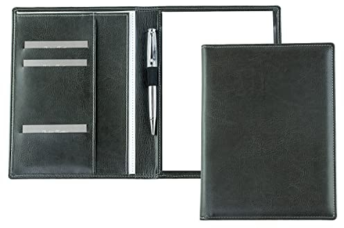 DELMON VARONE - Premium Schreibmappe inkl. Notizblock DIN A5 (50 Blatt) aus veganem Eco Kunstleder Grau - Organizer Konferenz Mappe mit Stifthalter & Einsteckfach - Business Dokumentenmappe