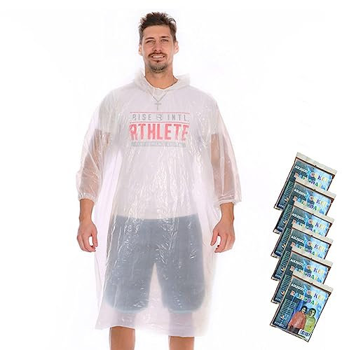Aolegoo 6 Pack Ponchos Waterproof with Sleeves and Drawstring Hood, Thickened Portable Adult Disposable Waterproof Poncho Ideal for Festival Waterproofing, Camping, Theme Parks