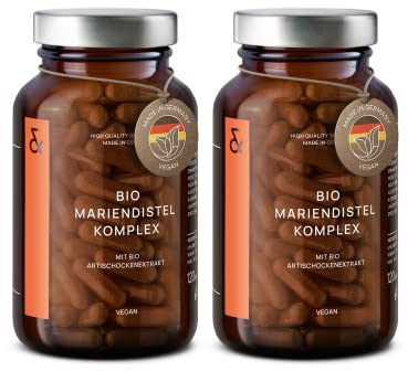 2er Set - Bio Mariendistel Artischocken Komplex hochdosiert - 240 Kapseln für 120 Tage - Mariendistel Kapseln mit Artischocken Extrakt - Reich an Silymarin & Bitterstoffen - Vegan