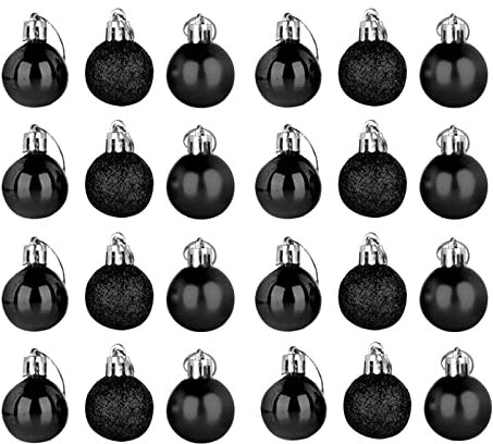 KAREN66 Weihnachtskugeln Weihnachtsdeko Set 24 Stück Kunststoff Weihnachtsbaumkugeln 3cm Ornamente für Weihnachtsbaum Christbaumkugeln Weihnachtsdekoration Kugeln Glanz/matt (Schwarz, One Size)