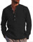 Kvruhuiy Herren Leinen Baumwolle Henley Shirt Casual Roll-up Langarm Yoga Tops T-Shirts Schwarz XL