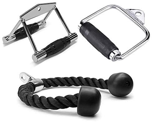 ACiyD Fitness Combo Tricep Press Down Cable Attachment - Weight Machine Accessories Tricep Rope, Single D-Handle and V Bar - for Cable Exercise Machine, Home Gym Workout