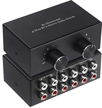 RATSTONE Conmutador estéreo R/L conmutador de Audio de Canal Izquierdo/Derecho 4 entradas 2 Salidas/2 entradas 4 Salidas Amplificador RCA bidireccional para Auriculares Fono Altavoces Altavoces de PC