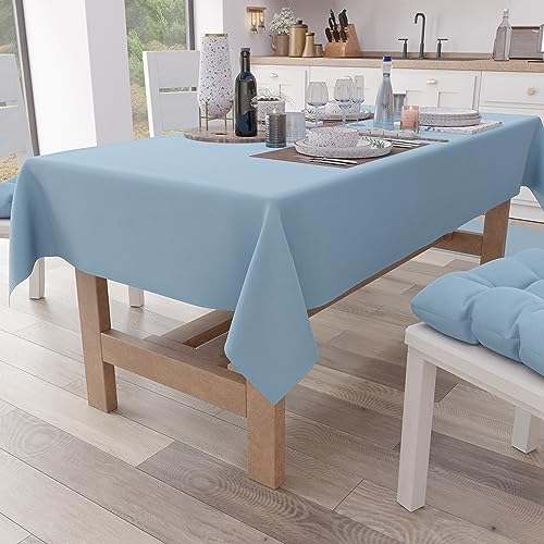 PETTI Artigiani Italiani - Tovaglia da Tavola Rettangolare, Tovaglia Elegante, Tovaglia Tinta Unita in Cotone, Copritavolo Cucina, Tovaglia Azzurro X6 Posti (140x180 cm), 100% Made in Italy