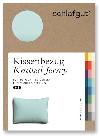 schlafgut Knitted Jersey Kissenbezug 60x80 cm Petrol Light Uni weicher Premium Kopfkissenbezug einzeln, faltenfrei mit Elasthan