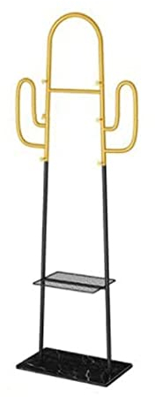 Porte Manteau sur Pieds Cactus Porte-Manteau Porte-Manteau Cadre En Métal Porte-Vêtements Avec 2 Étagères Et 6 Crochets Suspendus Chapeaux Sacs Dans Le Foyer D'Entrée Porte Manteaux ( Color : Gold+Bla