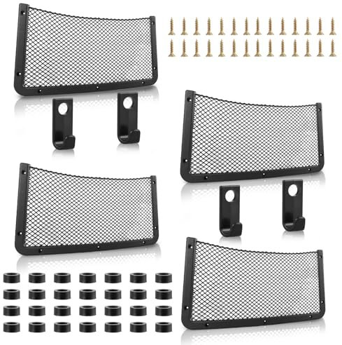 CYEER 4 Pcs Elastic Car Storage Bags with Plastic Frame, Mesh Van Storage Nets Pocket Holder with Hook and Screws for Campervans, Trucks, Vans - 42 x 21 CM