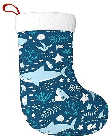 TRESILA Personalisierbarer Weihnachtsstrumpf Nikolausstrümpfe, Geschenktüten, Süßigkeitenbeutel, Weihnachtsbaum, zum Aufhängen für Weihnachten, Feiertagsparty – niedlicher blauer Fisch