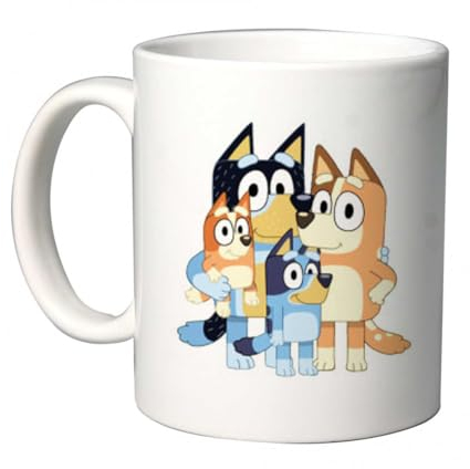 irpot Tazza colazione bianca in ceramica con stampa personaggio a scelta possibilità di personalizzazione Idea regalo festa a tema compleanno battesimo natale bomboniera (Bluey)