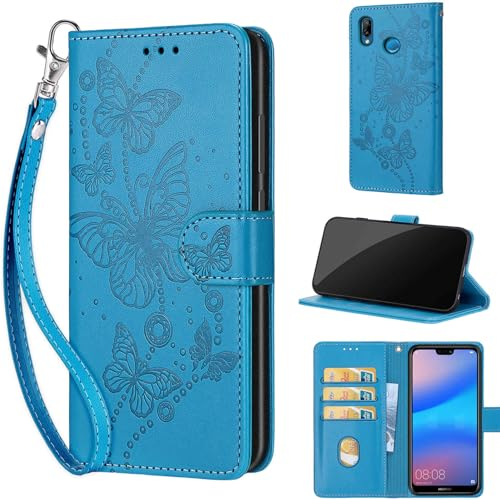 TOMYOU Handyhülle für Huawei P20 Lite/Nova 3e Hülle, mit [Kartenfach] [Standfunktion] Premium Kunstleder Flip Wallet Case Hülle kompatibel Huawei P20 Lite/Nova 3e Blau