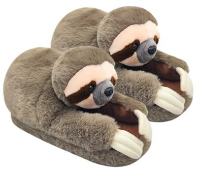 Katzen Hausschuhe Kinder Herren Damen,Kawaii Winter Warme Plüsch Pantoffeln Tiere,Weiche Bequeme (Faultier Kinder, Kleinkind, Damen, Medium, Alphanumerisch, EU Schuhgrößensystem, Breit)