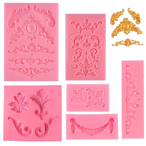 6 Pack Relief Baroque Vintage Silicone,Fondant Silicone Mold, 3D Relief Flower Lace Mould Filigree Mold Sculpted Decoration,Moulds for Cake Decorating Mould Polymer Clay Crafting Projects