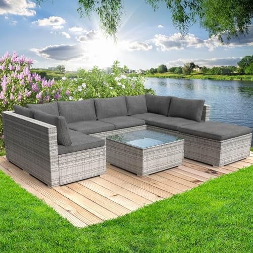 BRAST® Gartenmöbel Lounge Set | 4-5 Personen viele Modelle & Farben | inkl. extra Dicke Kissen | TÜV geprüft | Outdoor Loungemöbel Sitzgruppe Essgruppe Garnitur | Sunshine Grau