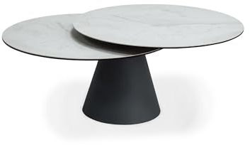 DecoInParis Table Basse Ronde à Plateau pivotant en Verre trempé et céramique Effet marbre SELENIA