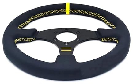 Sport Lenkrad,Sportlenkräder 13 Zoll 330 mm flaches Rennlenkrad, Auto-Universal-Leder-Rennlenkrad (Color : Yellow)