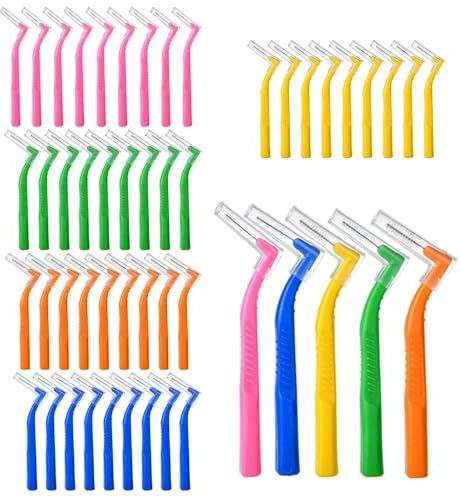 50 Stück Interdentalbürsten,Zahnzwischenraumbürsten,Zahnreinigung,Zahnreinigung Zwischenräume,Rutschfester Griff in 5 Farben und Größen (rosa, blau, grün, gelb, orange)