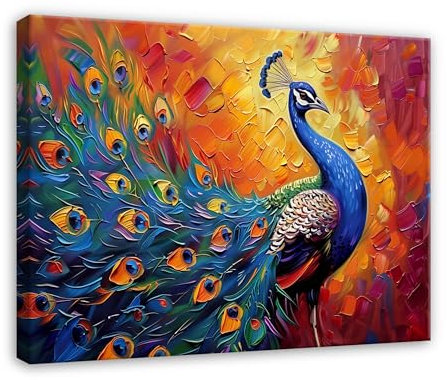 WallArena - Leinwand Bilder - Vogel Pfau - 60x40 cm Leinwandbilder - Bild auf leinwand - Wandbild XXL groß Wandbilder für Wohnzimmer Schlafzimmer Wohnzimmerbilder Modern kunstdruck - Natur Tiere