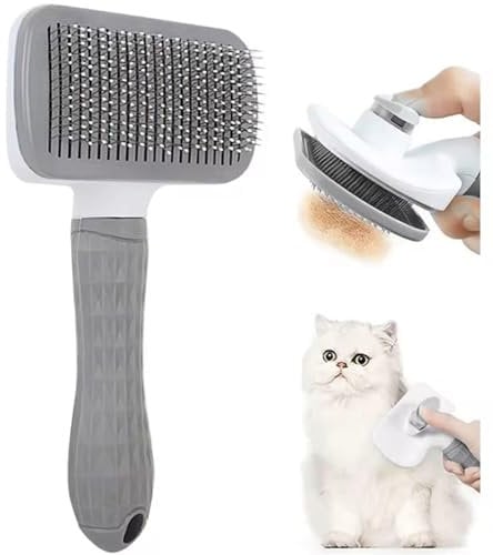 Dog Brush Cat Brush Grooming Comb With One Touch Self Cleaning Cat Dog Slicker Brushes - Pet Grooming Brushes -Dog Cat Shedding Brushes - Great for Dogs and Cats Massage Clean Button (GREY)