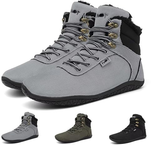 Geweo Winter Barfuss Schuhe Damen Warme Gefüttert Barfuss Sneaker Schneeschuhe Frauen Winterschuhe Winterstiefel Winterboots Herbst Kurze Stiefel Dunkelgrau 38