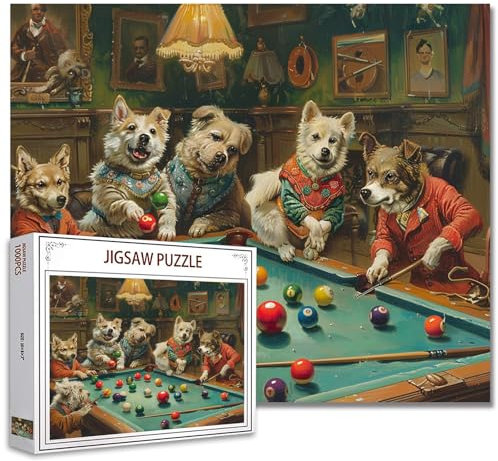 Lustige Tiere Puzzles für Erwachsene,1000 Teile,Welpen Billard Kunst Puzzle,Niedliche Hunde DIY Puzzle für Heimdekoration, Mehrfarbige Familie Puzzle Dekoration,Perfekt Spiele Abende