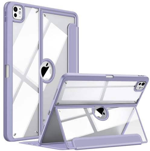 Fintie Custodia trasparente per iPad Pro 13 (M4) 2024 - Visualizzazione multipla Cover antiurto in morbido TPU con guscio posteriore trasparente e portamatite, viola lilla