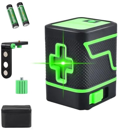 Green Laser Level Self-Leveling, Bright Green Beam, Horizontal and Vertical Cross Line, USB Rechargeable Li-ion Battery, Double Laser Module, Shockproof