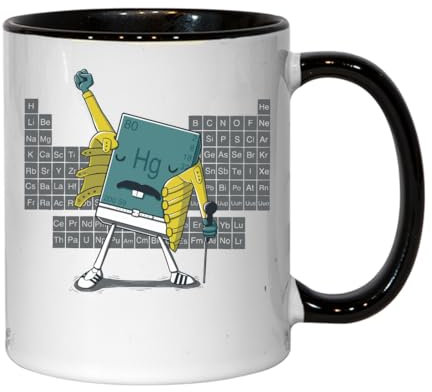 Tasse mit Periodensystem, Merkur-Sänger, Popkultur, lustiger Künstler, Witz, Keramik, für Tee, Kaffee, Schwarz