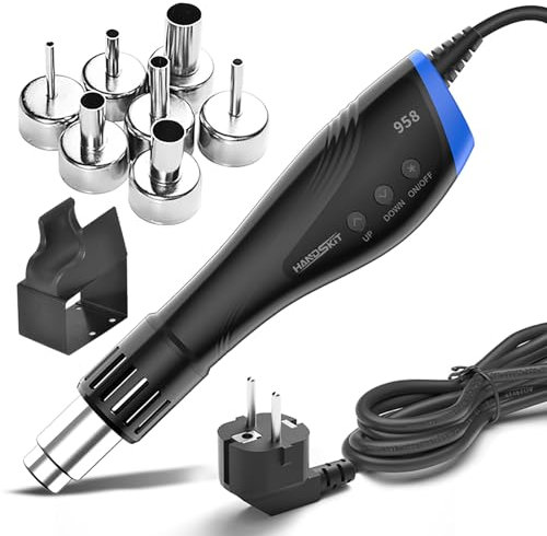 600W Mini Pistola de Aire Caliente Multifunción con Pantalla LCD Digital,Pistola de Calor Portátil Temperatura Ajustable 100℃- 500℃,Pistola de Calor con Doble Protección,7 Accesorios de Boquilla