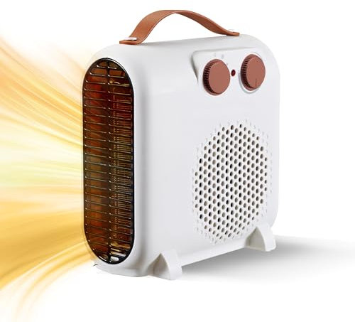 Calefactor Aire Caliente Portátil - Calentador Bajo Consumo Vintage - Calefactor para Baño y Hogar - Estufa Ventilador Silencioso Regulable con 2 Potencias de Calefacción, 1000w y 2000w (BLANCO)