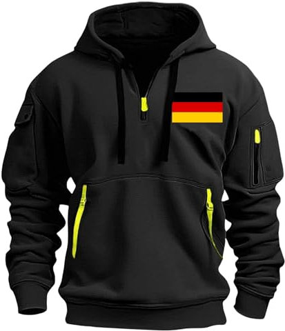 Jamicy Hoodie Herren Sweatshirt mit Kapuze Taschen Vintage Pullover Drucken Sweater Einfarbig Kapuzenpullover mit 1/4 Reißverschluss Mode Casual Hoody Männer Warehouse Deal Schwarz 3XL