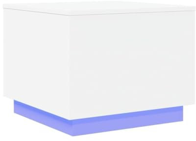 ULUYYUC Kleiner Couchtisch Wohnzimmertisch Modern Sofa Table Kaffeetisch - Couchtisch mit LED-Leuchten Weiß 50x50x40 cm für Wohnzimmer Sitzecke Küche Esszimmer