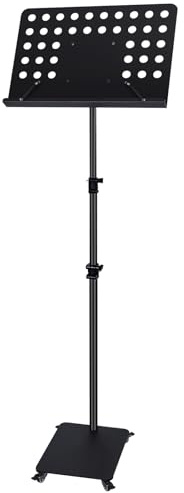 Zreephy Professional Orchestra Sheet Music Stand with Wheels - Tall Metal Music Book Stand Cell Phone Tablet Holder For Piano Keyboard Wind String Instruments Players - Adjustable Height 35.8~78