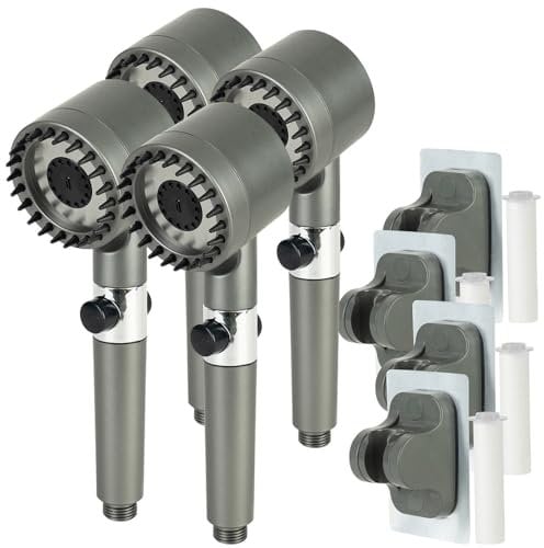 BadeStern Duschkopf Handbrause: 4er-Set Hochdruck-Massage-Handbrausen mit Silikon-Massagebürste,4 Modi (Hochdruck-Duschkopf Handbrause, Duschbrause Halterung)