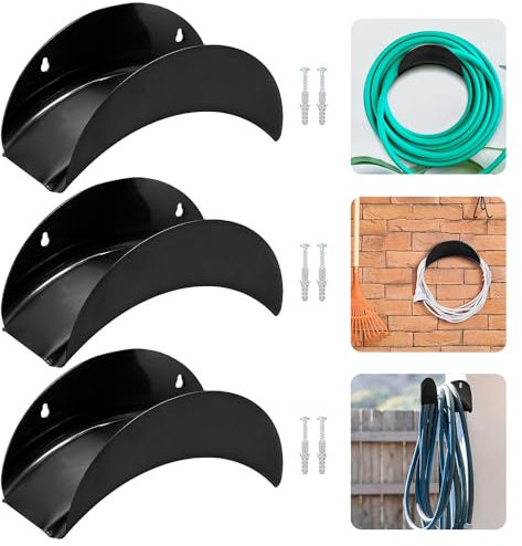 Porta Tubo da Giardino,3 Pezzi,Realizzato in Metallo,Portatubo da Parete 28cm x 13cm x 13cm,Porta Gomma da Giardino,Ampia Gamma di Usi Giardino,Cortile,Scena di lavoro