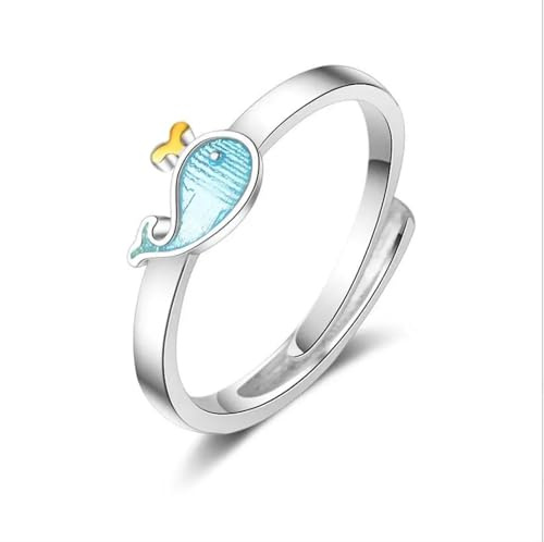 Hasdnker Ring Ringe Damen Bijouterie Herren Original Exquisite Beliebte Schöne Mode Silber Farbe Schmuck Blau Wal Delphin Kristall Öffnung Ringe