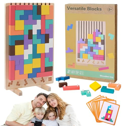 Abnaok Holzpuzzle Tetris, 3D Puzzle Tetris Spiel Kinder,30 Stück Intelligenz Bunte Bausteine, Montessori Spielzeug, Gehirn Spielzeug ab 3 4 5 Jahre, Lernspielzeug Geschenk für Jungen Mädchen