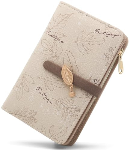 YERUUE Portafoglio Donna Piccolo in Pelle PU porta carte di credito donna, Formato Corto Portafogli da Donna con Cerniera Portamonete e 10 Porta Credito Carte (Beige)