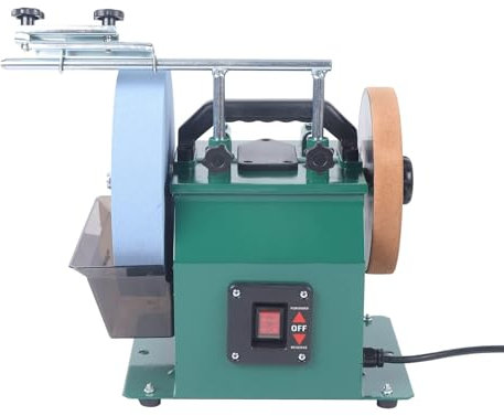 10 Inch Water Cooled Grinder, 240W Bench Wet and Dry Stone Grinder with Adjustable Reservoir, Two Direction Electric Knife Sharpener with 220 Mesh Grinding Wheel, for Chisels and Planer Blades