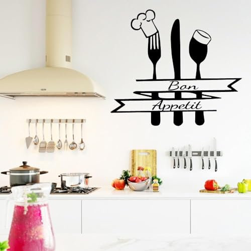 Kitchen Bon Appetit - Adesivo da parete rimovibile con coltello e forchetta, 58 x 65 cm