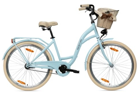 Goetze Style 26/28 Zoll Citybike, Komfort Fahrrad 1-Gang, Rücktrittbremse | Tiefeinsteiger, V-Brake & Rücktrittbremse, LED-Beleuchtung, Rattankorb, Gepäckträger, Schutzbleche, Ständer & Klingel