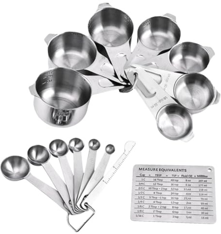 UKCOCO 15 pièces Tasses et Cuillères à Mesurer Acier Inoxydable avec Règle Graduée Outil de Cuisine Portable pour Cuisson et Pâtisserie