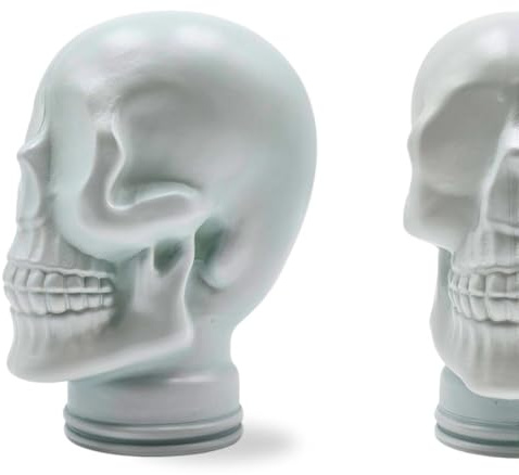 DESIGN DELIGHTS Stabiler Glaskopf Totenkopf - Kopfhörerständer & Deko-Schädel - Glas Skull Dekoobjekt Finishes- Farbe: M02 Weiss