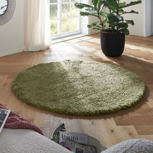 Taracarpet Flokati Teppich Langflor Kuscheliger Shaggy Weich Hochflor Wohnzimmer Schlafzimmer Home deko Modern Flauschig Anti-Rutsch Unterseite Grün 160 cm rund